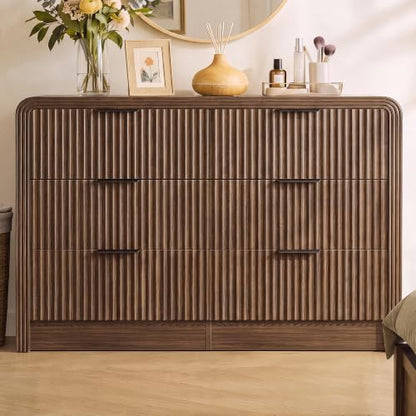 Fluted 6-Drawer Dresser Modern Wood Chest Organizer with Anti-Tip, view 4