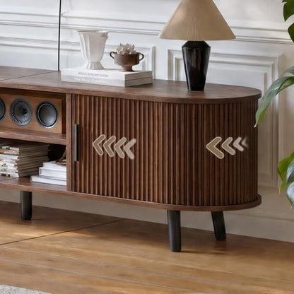 62.8" Mid Century Modern TV Stand with Fluted Sliding Doors, view 5