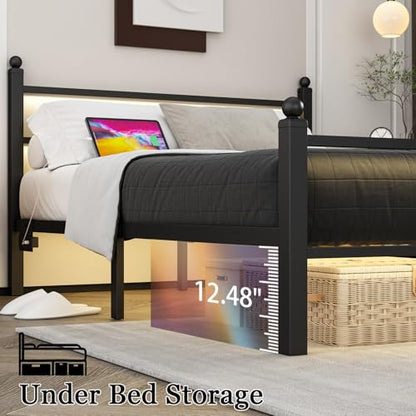 Full Size Bed Frame with Charging Station & LED Lights, view 7