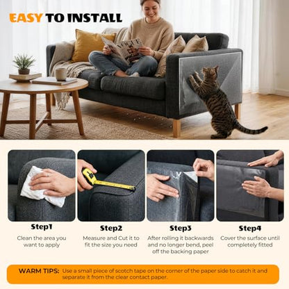 200" x 16.5" Anti Cat Scratch Furniture Protector, Single-Sided Sticky Couch Protector from Cats Claws, Couch Corner Guard Under Pet Claws, Thicken Viny Flexible Scratch Deterrent Tape