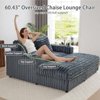 60.43'' Oversized Chaise Lounge Chair Indoor, Grey, view 6