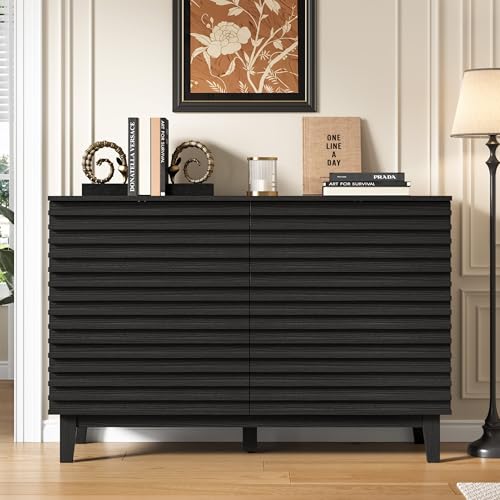 Wood Black 6 Drawer Dresser, Modern Wood Slat Double Dresser for Bedroom, view 4