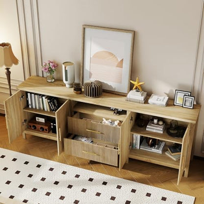 Oak TV Stand Long: 95" Fluted Entertainment Center for 100" TVs, view 4