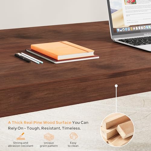 Solid Wood Computer Desk 63inches for Home Office, Dark Walnut, Sturdy Wood Legs, view 6