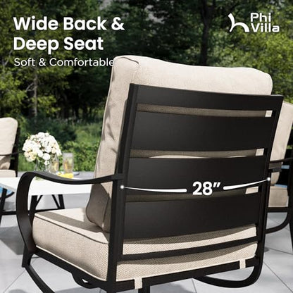 Metal Swivel Patio Chairs Set of 2, High Back Steel Outdoor Chairs with 5.75" Extra Thick Cushion, 2 Piece All Weather Deep Seat Outdoor Front Porch Seating Furniture for Deck Balcony, Beige