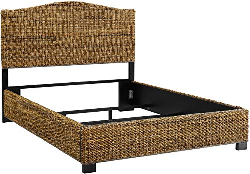 Serena Bed, Handwoven Natural Fiber Rattan Headboard and Footboard Set, Banana Leaf, Queen