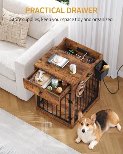 24.6'' Dog Crate Furniture with Storage & Power Indoor Dog Kennel, view 6
