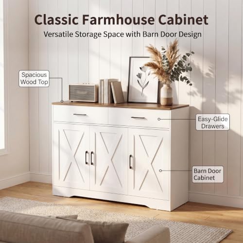 42.5" Farmhouse Sideboard Buffet Cabinet with Barn Doors, White, view 5
