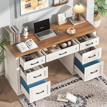 Farmhouse 59'' Executive Desk with File Drawers, Antique White, view 7