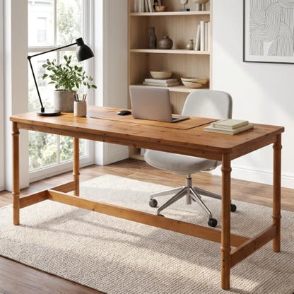 70.87" Extra Long Wood Desk, Farmhouse Style Solid Wood Desk, view 2