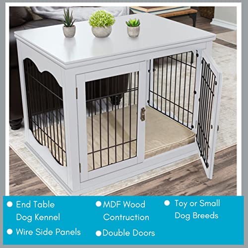 Decorative Dog Kennel with Pet Bed, Small Indoor Pet Crate, Double Door Design, view 3