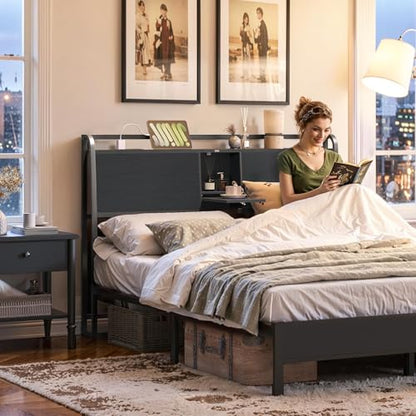 Headboard Queen Size with 2 Power Strips and Flip Door Storage, view 4