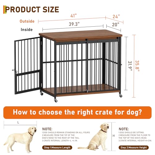 Dog Crate Furniture, 42’’ Wooden Dog Kennel Indoor with Sliding Front Door, view 4