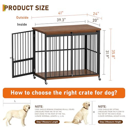 Dog Crate Furniture, 42’’ Wooden Dog Kennel Indoor with Sliding Front Door, view 4