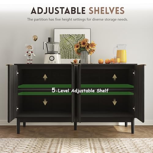 55" Fluted Buffet Cabinet with Storage, Accent Cabinets, Black, view 6