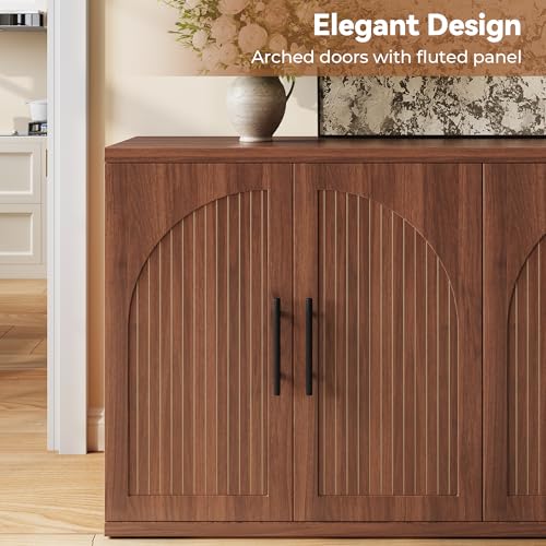 63" Fluted Buffet Cabinet, Walnut Credenza with Adjustable Shelf, view 5