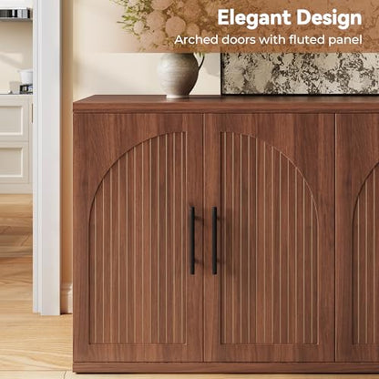 63" Fluted Buffet Cabinet, Walnut Credenza with Adjustable Shelf, view 5