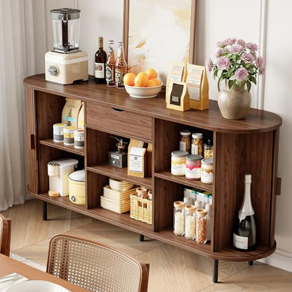 63" Sideboard Buffet Cabinet with Storage Drawer & Shelves,Walnut, view 6