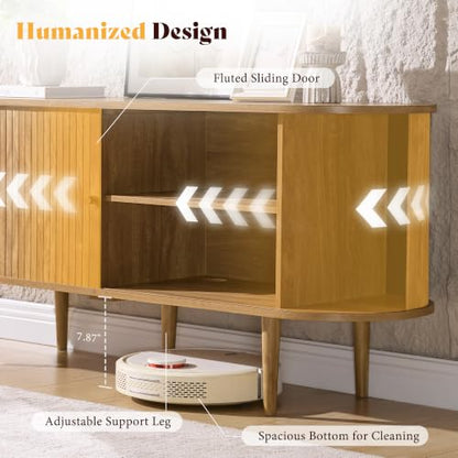 55" Mid-Century Modern Fluted TV Stand with Storage, Natural Oak, view 6