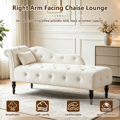 Velvet Upholstered Chaise Lounge Chair Indoor with Pillow, view 5