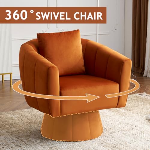 360° Swivel Velvet Accent Chair with Fluffy Cushions, Orange