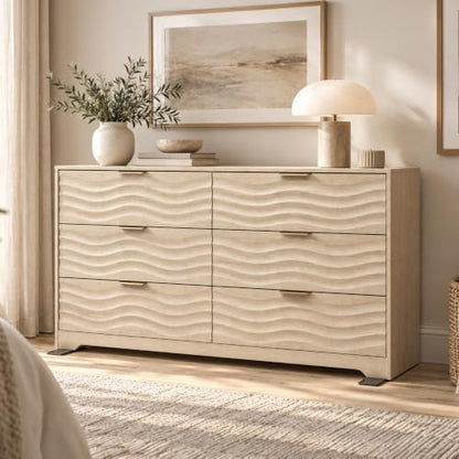 55" Wide Coastline Fluted 6 Drawers Dresser for Bedroom,Natural, view 2