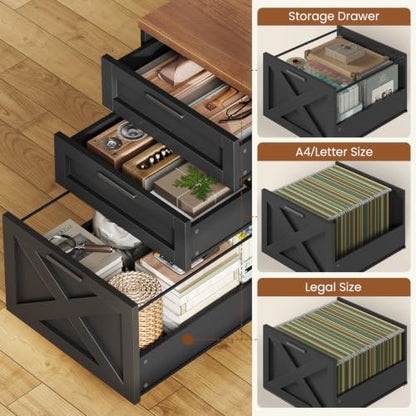 55.1" Farmhouse Desk with Hutch & 3 Storage Drawers, view 4