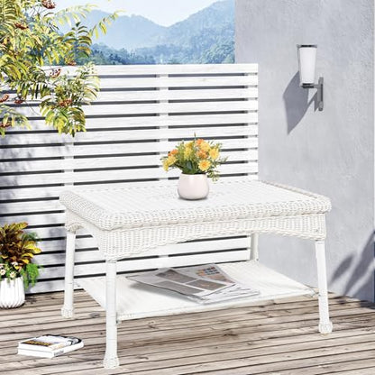 Jeco Carell Furniture Wicker Patio Furniture Coffee Table in White