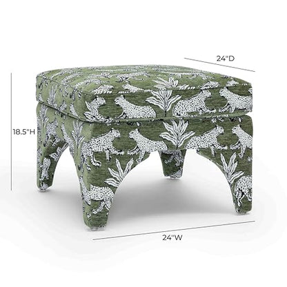 Tov Furniture Raji Jacquard Ottoman (Olive Green Leopard)