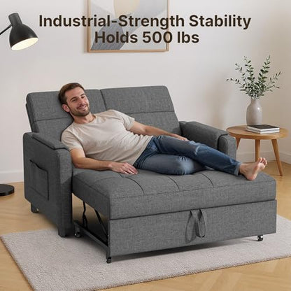 Convertible Sofa Bed, Modern Couch Bed & Small Loveseat Sleeper, 5-Position Adjustable Futon Sofa for Living Room, Apartment, Guest Room, Grey