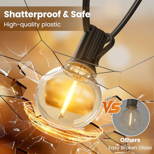 Outdoor String Lights 50 FT, Patio Light with 26pcs G40 Shatterproof LED Bulbs, view 6