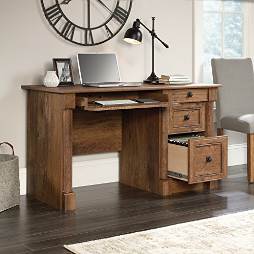 Palladia Computer Desk with Drawers, Home Office Desk with File Cabinet Storage Drawer, Cable Management, Keyboard Tray, in Vintage Oak finish