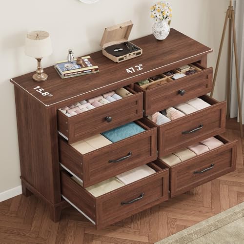 6 Dresser for Bedroom, 47 in Wide Drawer Dresser with Storage Freestanding, view 4