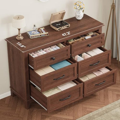 6 Dresser for Bedroom, 47 in Wide Drawer Dresser with Storage Freestanding, view 4