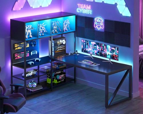 63" L Shaped Gaming Desk with Display Hutch and Large Desktop, Black, view 4