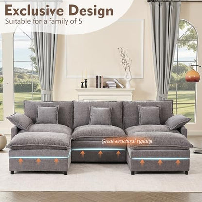 108" U-Shaped Modular Cloud Couch, Deep Seat, Chenille Slate | Cloud Comfort, Couches for Living Room, Removable & Machine-Washable Covers, Movable Ottoman, Modular Sectional Sofa