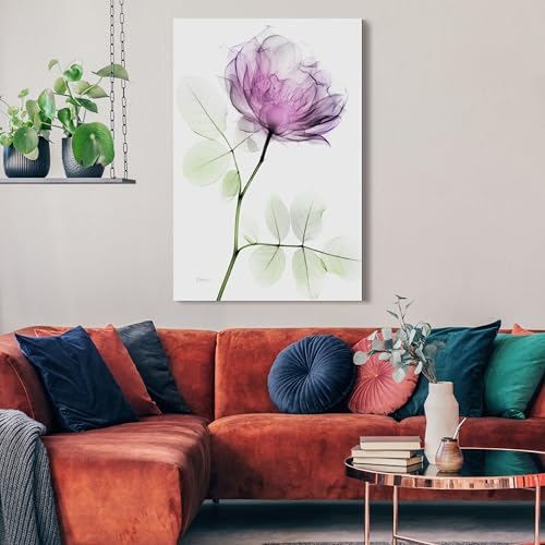 FramelessTempered Glass Wall Art, Decorative Art for Wall, X-ray Pink Rose Print, Living Room, Bedroom, Home Office, Ready to Hang, 48" x 32"
