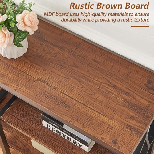Console Sofa Table, Rustic Entryway Table with Metal Frame and Open Shelves, Industrial Hallway Table with 3 Tier for Entry, Living Room, Foyer,Brown,47 inch