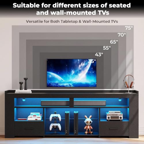 71" TV Stand for 75 Inch TV, Carbon Fiber Entertainment Center, view 5
