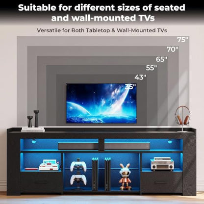71" TV Stand for 75 Inch TV, Carbon Fiber Entertainment Center, view 5