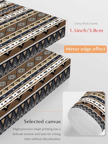NuYeBiofx Boho Tribal Stripes Canvas Wall Art Prints,40"x28" Framed Picture Artwork Ethnic Borders Arrow Motifs Printed Canvas Oil Painting for Living Room Bedroom Office,Ready to Hang