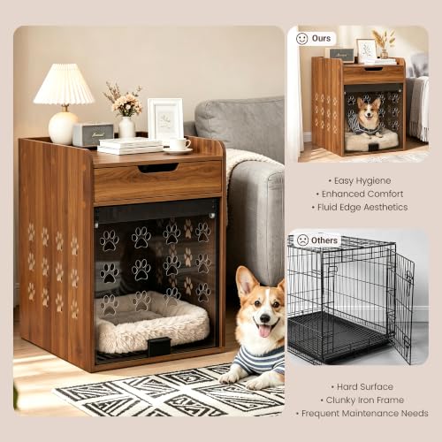 Wooden Dog Crate Furniture with Charging Station, Small Dog Crate End Table, view 7