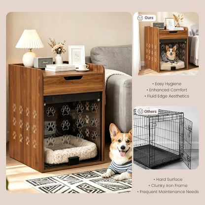 Wooden Dog Crate Furniture with Charging Station, Small Dog Crate End Table, view 7