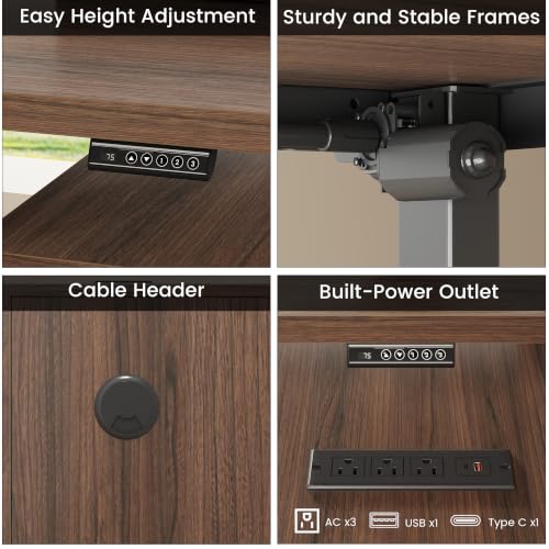 L Shaped Electric Executive Standing Desk with Drawers & AC/USB, view 6