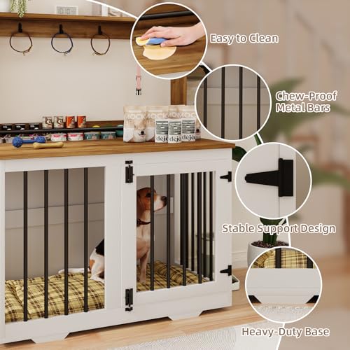31'' Wooden Dog Crate Furniture with Storage Shelf & 4 Hooks, view 7