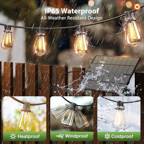 198FT Extra Long Solar Powered String Lights Outdoor Waterproof, Shatterproof 60+4 LED Bulbs, Patio Hanging Lights with Remote, Dimmable Timer for Large Backyard Garden Wedding Party Camping