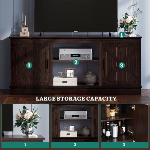 Farmhouse TV Stand for 65 Inch TV with Barn Doors, Espresso, view 5