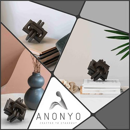 Boho Wooden Chain Links Decorative Object for Coffee Table & Shelf | Handmade Mango Wood Knot Sculpture | Rustic Modern Arch Décor for Living Room, Entryway, Console,Office Home Accent (Black)