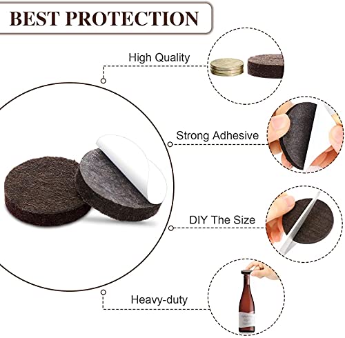 Felt Furniture Pads -56 Pcs(1+2)” Premium Felt Pads for Chair Legs Furniture, Floor Protectors for Hardwood Floors,Brown