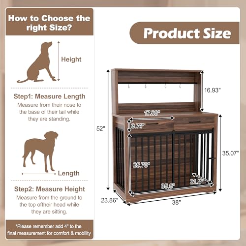 38" Dog Crate Furniture with 2 Storage Drawers and Shelves, view 3